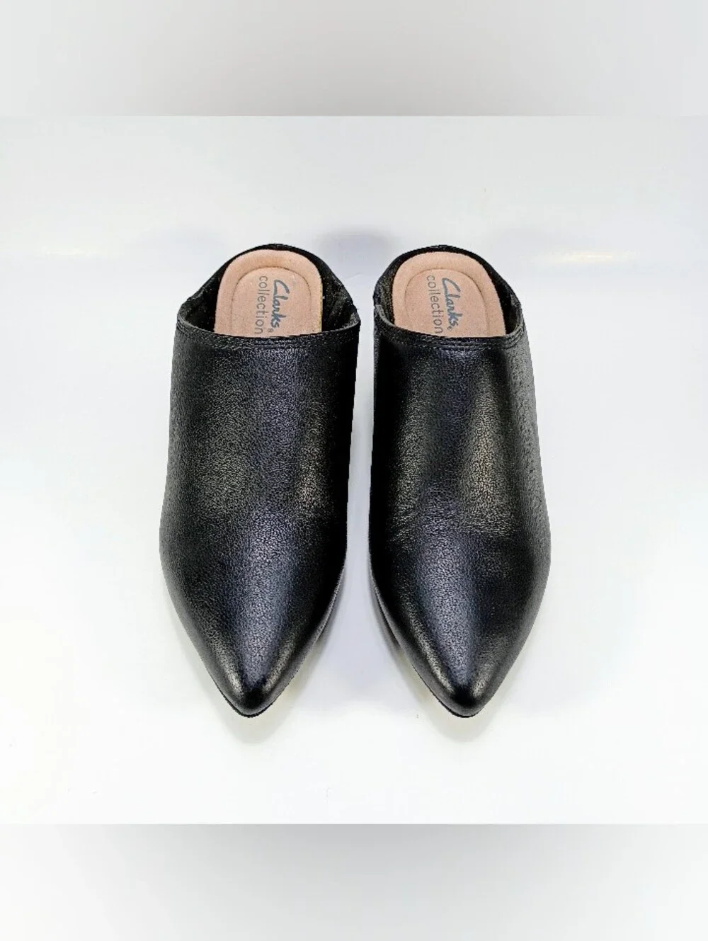 Clarks Ellanie Pace Womens 6.5 Black Leather Point Toe Slip On Block Heel Pumps